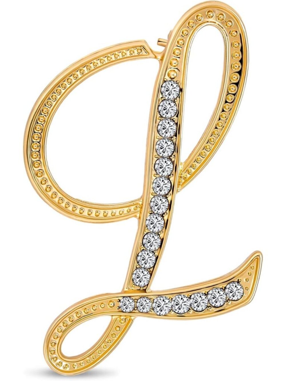 Large Silver Plated Crystal Initial Letter Brooch Pin - Statement Jewelry